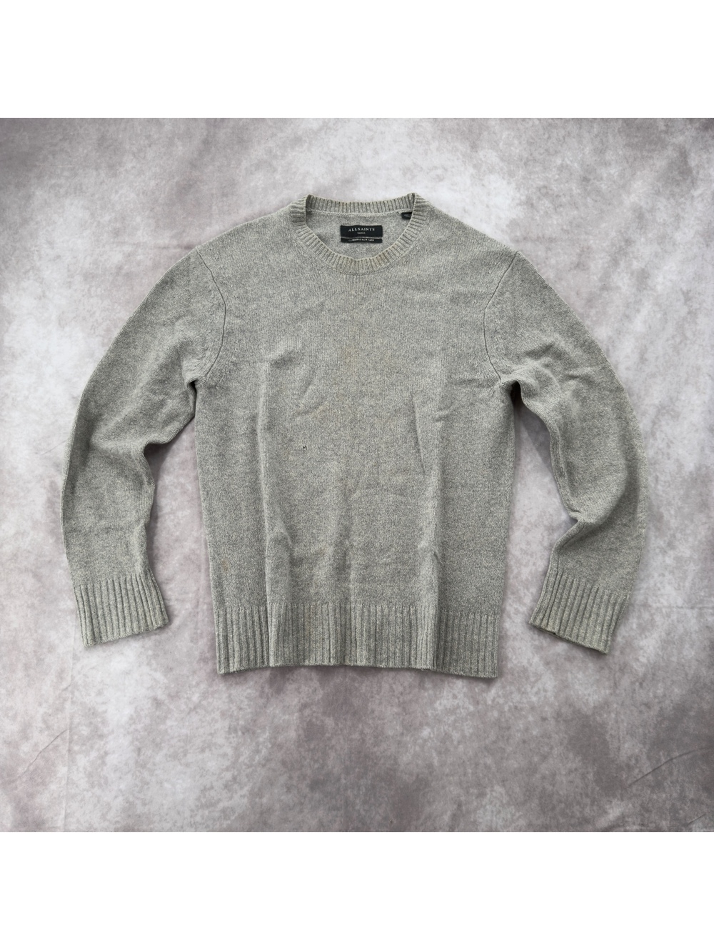 AllSaints Gray Cashmere Wool Knit Crewneck Sweater Size S mans